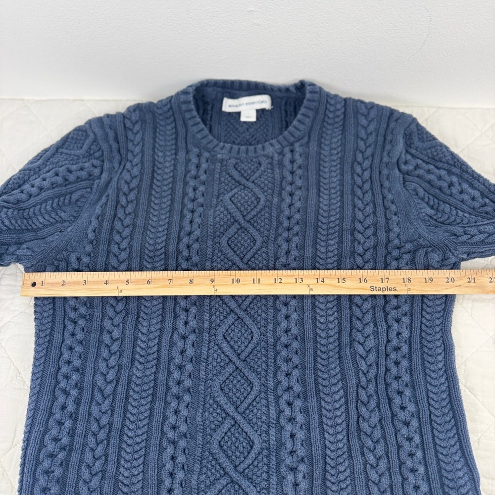 Amazon Essentials Navy Blue Chunky Cable Knit Crew Neck Sweater Size L Fisherman - Picture 6 of 13